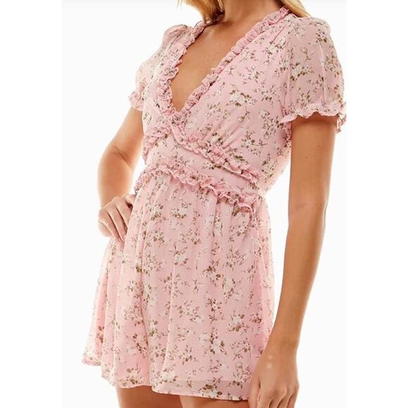 TRIXXI SZ S pink floral spring ruffle short sleeve romper NWT B88 - Picture 1 of 7